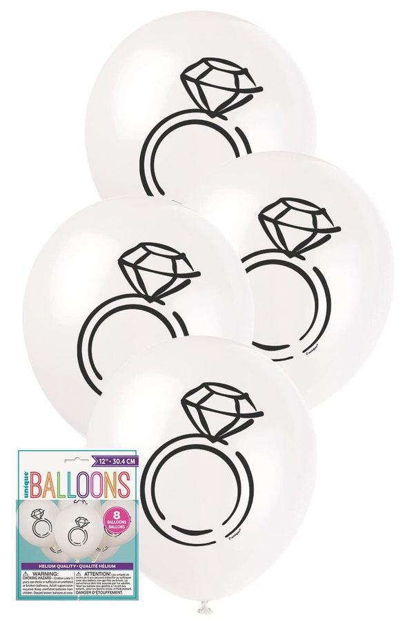 DIAMOND 8 X 30CM (12") BALLOONS -WHITE
